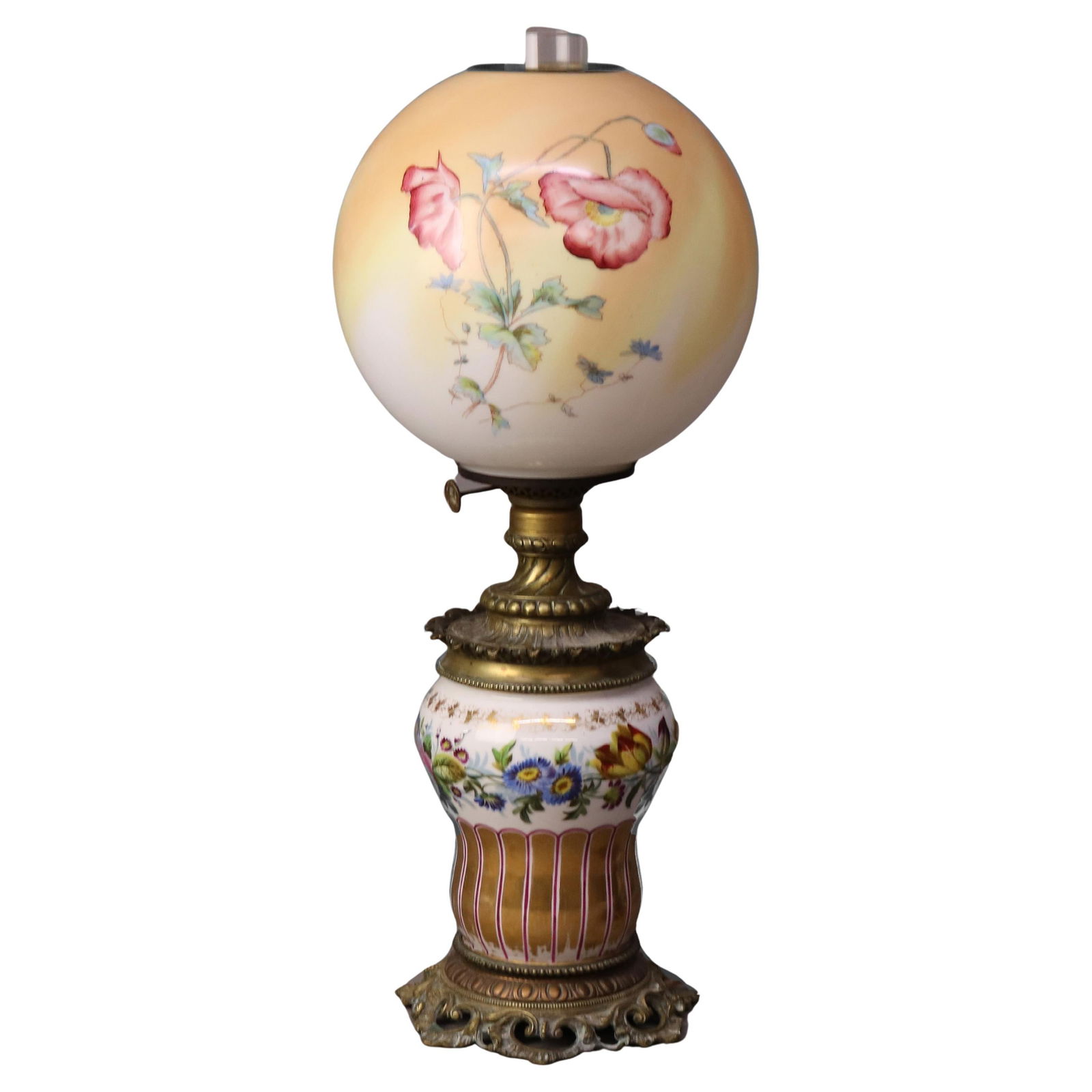 Circa 1890 Antique Gone with the Wind Enameled Porcelain Table Lamp: Circa 1890 Antique Gone with the Wind Enameled Porcelain Table Lamp This exquisite Antique Electrified Enameled Porcelain Gone with the Wind Table Lamp from circa 1890 features a stunning floral ename