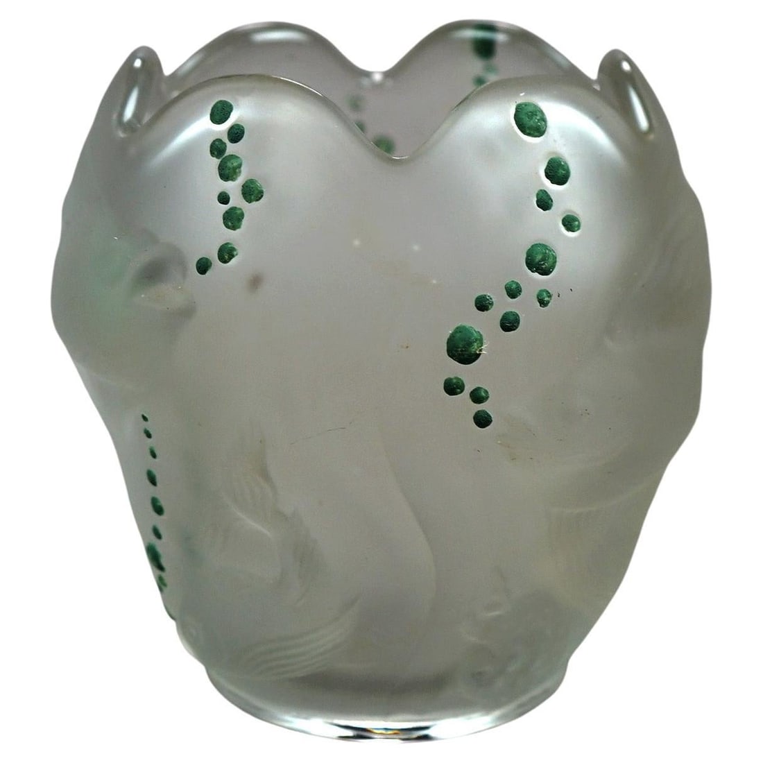 Lalique Style Embossed Fish Vase with Enameled Details 20th Century (1 of 11)