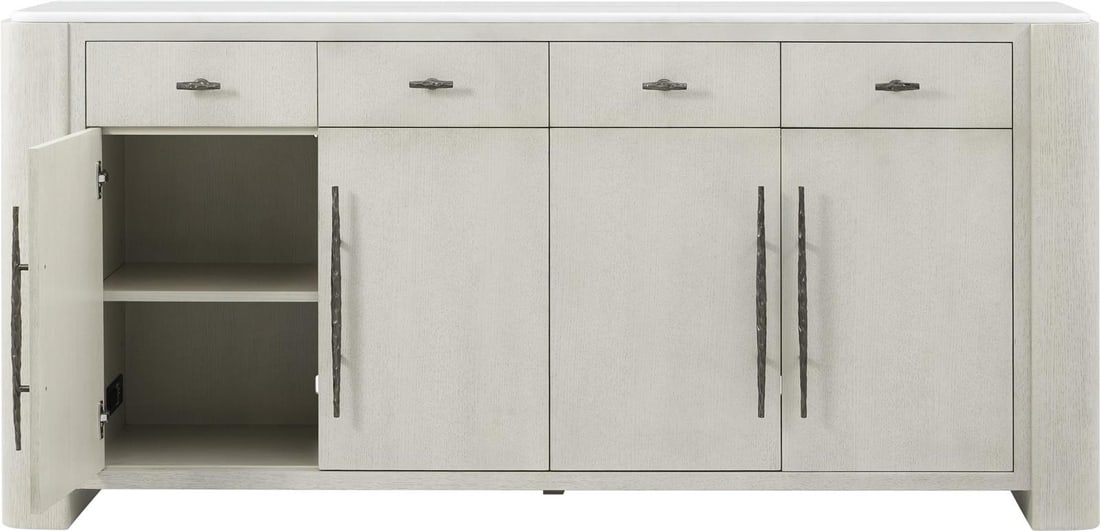 Rectangular Buffet with Opal Finish Aluminum and Marble Veneer by Theodore Alexander: Rectangular Buffet with Opal Finish Aluminum and Marble Veneer by Theodore Alexander This un-used buffet by Theodore Alexander features a rectangular shape with an opal finish, crafted from aluminum w