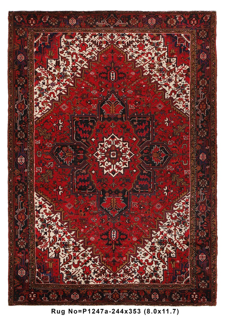 Handmade 7.8 x 11 Persian Heriz Rug Vintage Wool Carpet Iran (1 of 8)