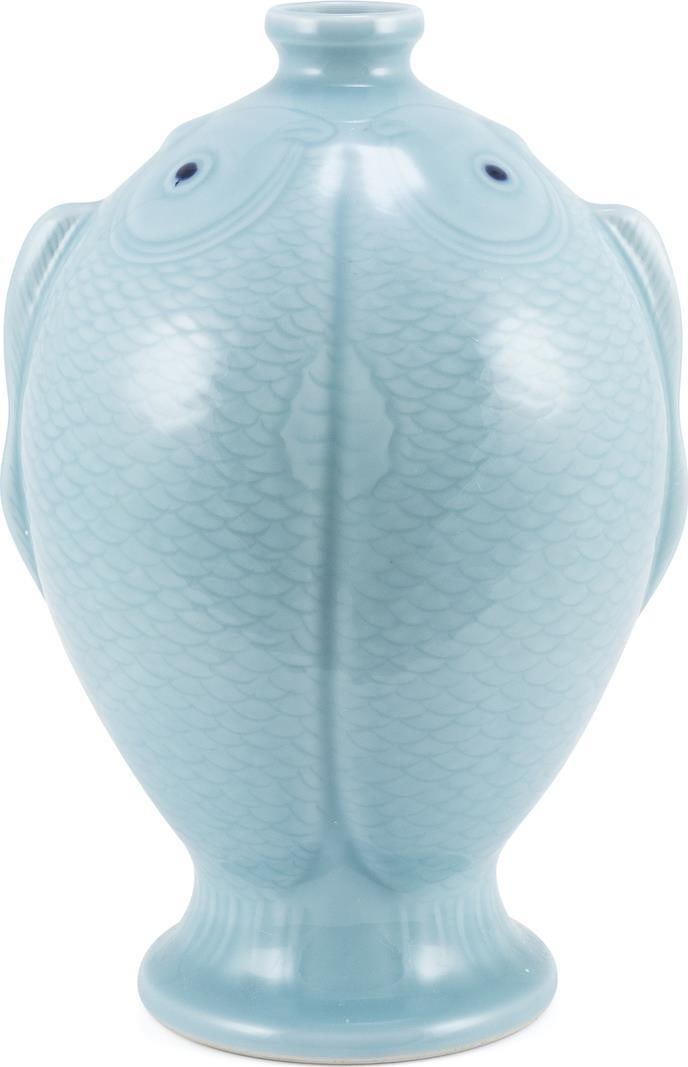 Artistic Seafoam Blue Fish Vase Hand-Crafted Ceramic 13H 9W 8D: Artistic Seafoam Blue Fish Vase Hand-Crafted Ceramic 13H 9W 8D This unique seafoam blue fish vase is a stunning piece of artistic design, perfect for enhancing your home decor. Hand-crafted from quali