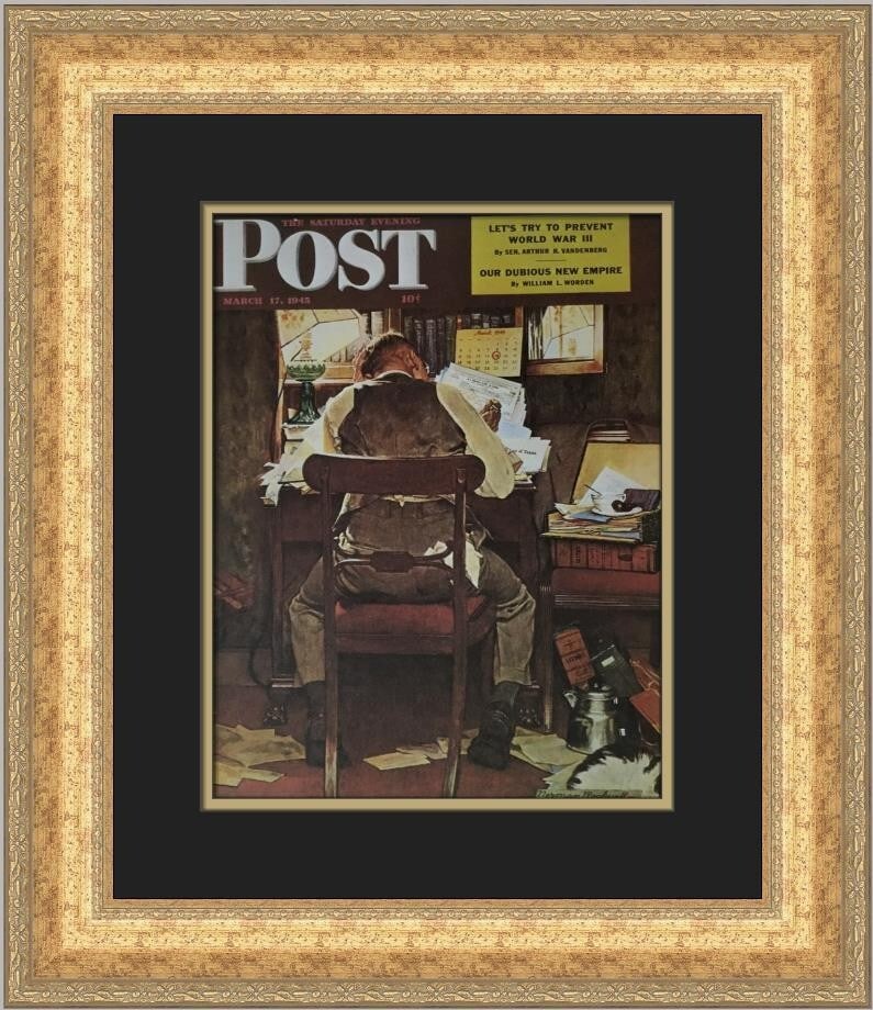 Norman Rockwell Beating the Deadline Custom Framed Print 1983: Norman Rockwell Beating the Deadline Custom Framed Print 1983 Celebrate the timeless artistry of Norman Rockwell with this custom framed print titled "Beating the Deadline." This medium-sized artwork,