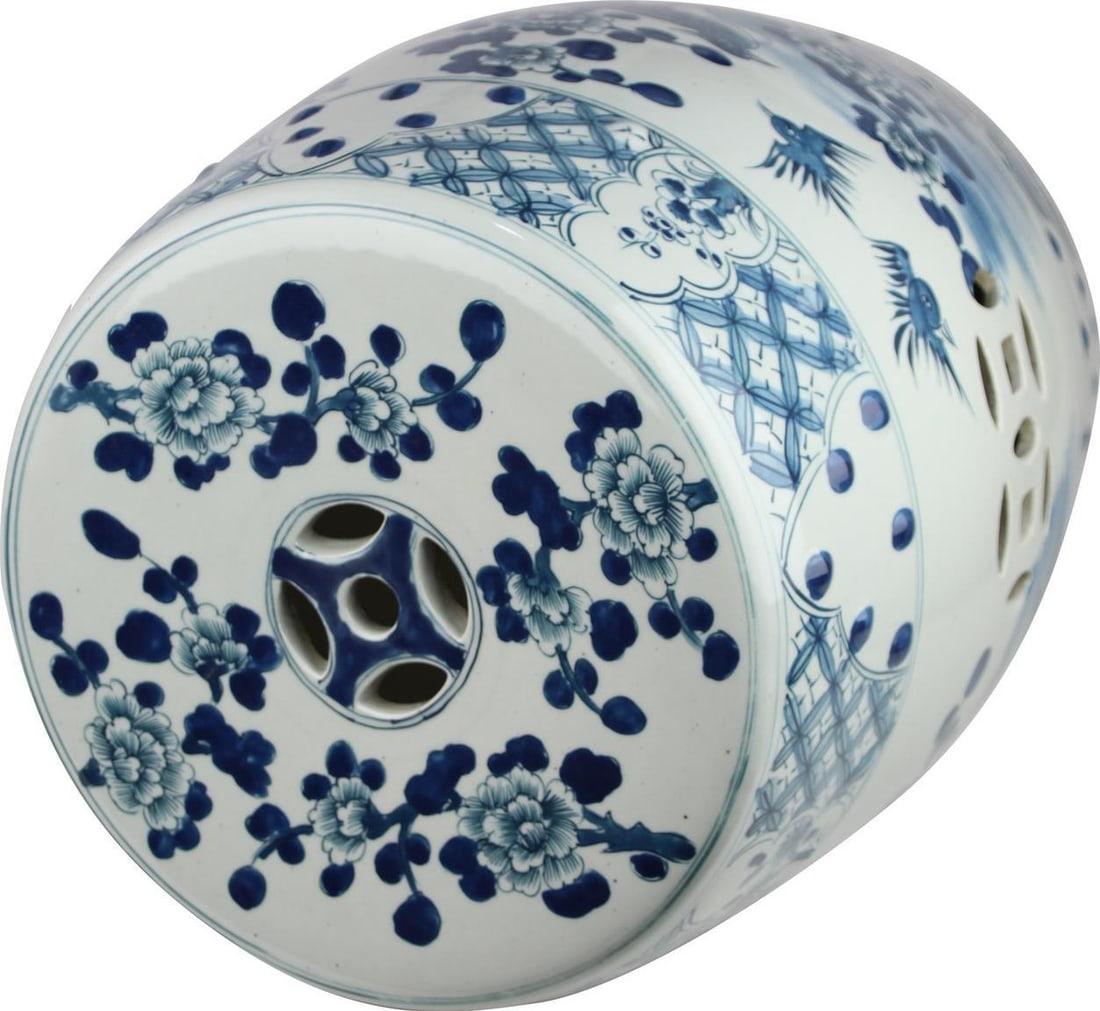 Rustic Blue White Ceramic Garden Stool Chinese Style: Rustic Blue White Ceramic Garden Stool Chinese Style This charming blue and white ceramic stool showcases a hand-crafted design, making it a perfect accent piece for any garden or indoor space. Its ba