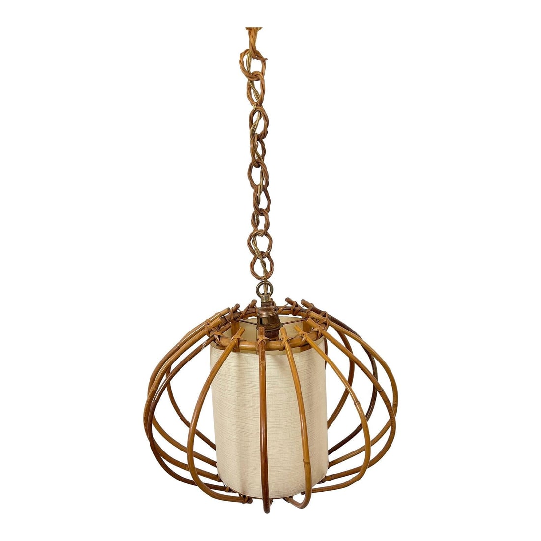 Vintage French Louis Sognot Rattan Pendant Light 1960s: Vintage French Louis Sognot Rattan Pendant Light 1960s Discover this exquisite French Louis Sognot Rattan Pendant Light from the 1960s, crafted in the south of France. This stunning piece has been rec
