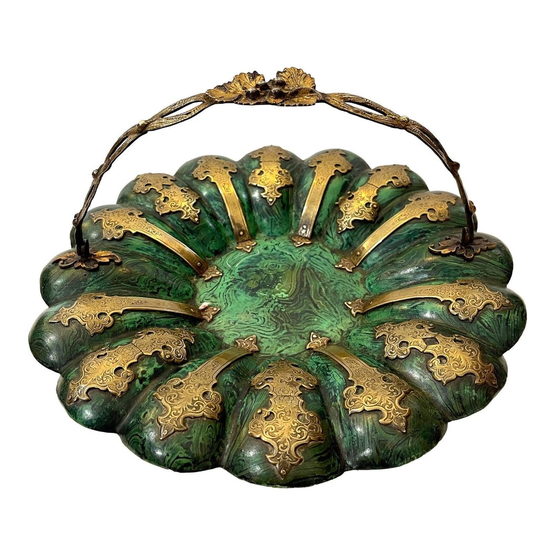 Victorian Faux Malachite Papier Mache Basket by Alsager & Neville c1870 (1 of 10)