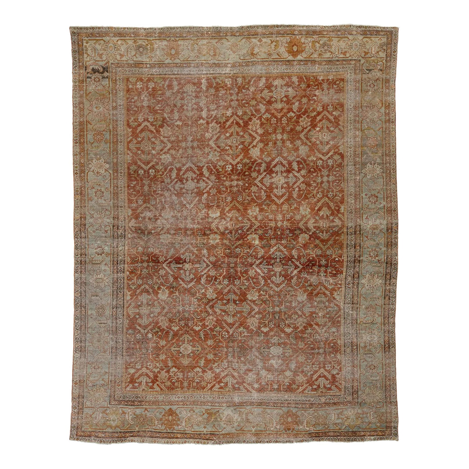 Antique Mahal Hand-Knotted Wool Rug 9' x 11'8' Rust Allover Design (1 of 10)