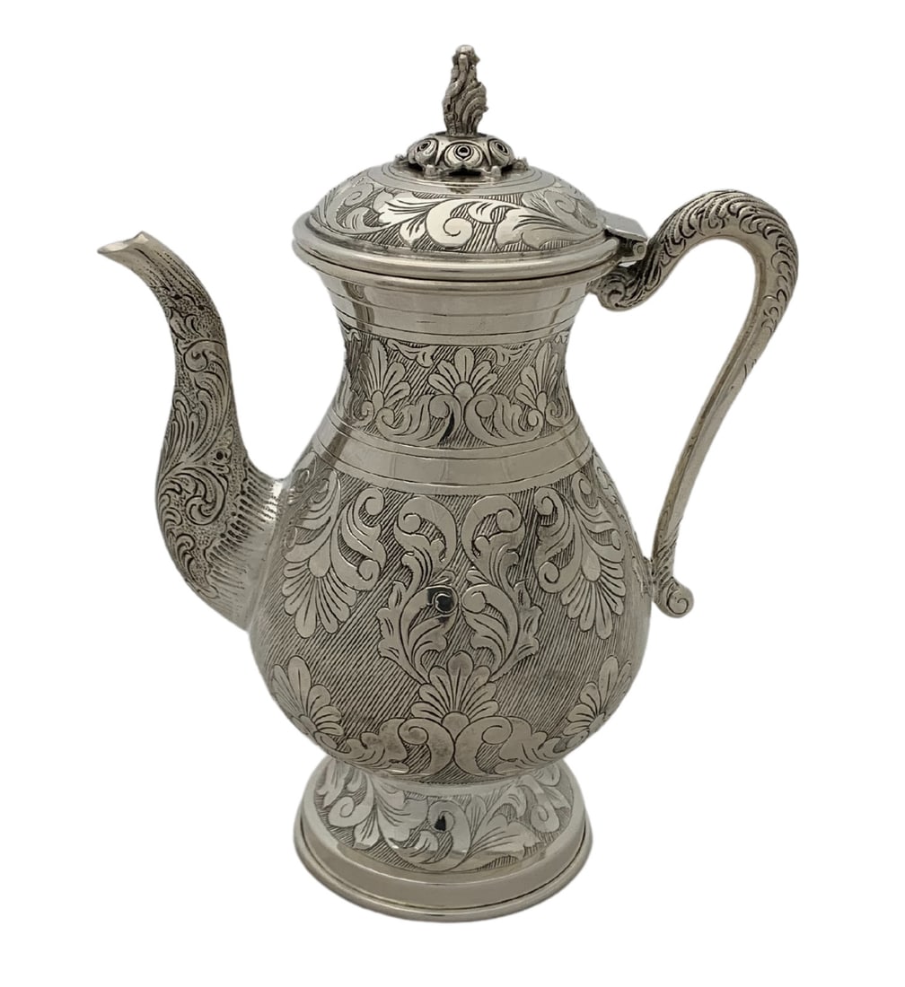 Handmade 925 Sterling Silver Chased Leaf Oil Pitcher 7.25 Inches (1 of 4)