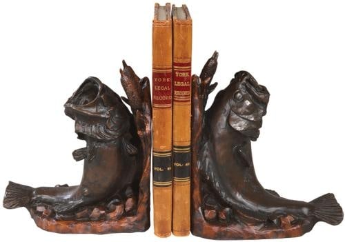 Hand-Painted Oxblood Red Southern Bass Resin Bookends Lodge Style: Hand-Painted Oxblood Red Southern Bass Resin Bookends Lodge Style Enhance your space with these unique Hand-Painted Southern Bass Resin Bookends, crafted with meticulous attention to detail. Each piec