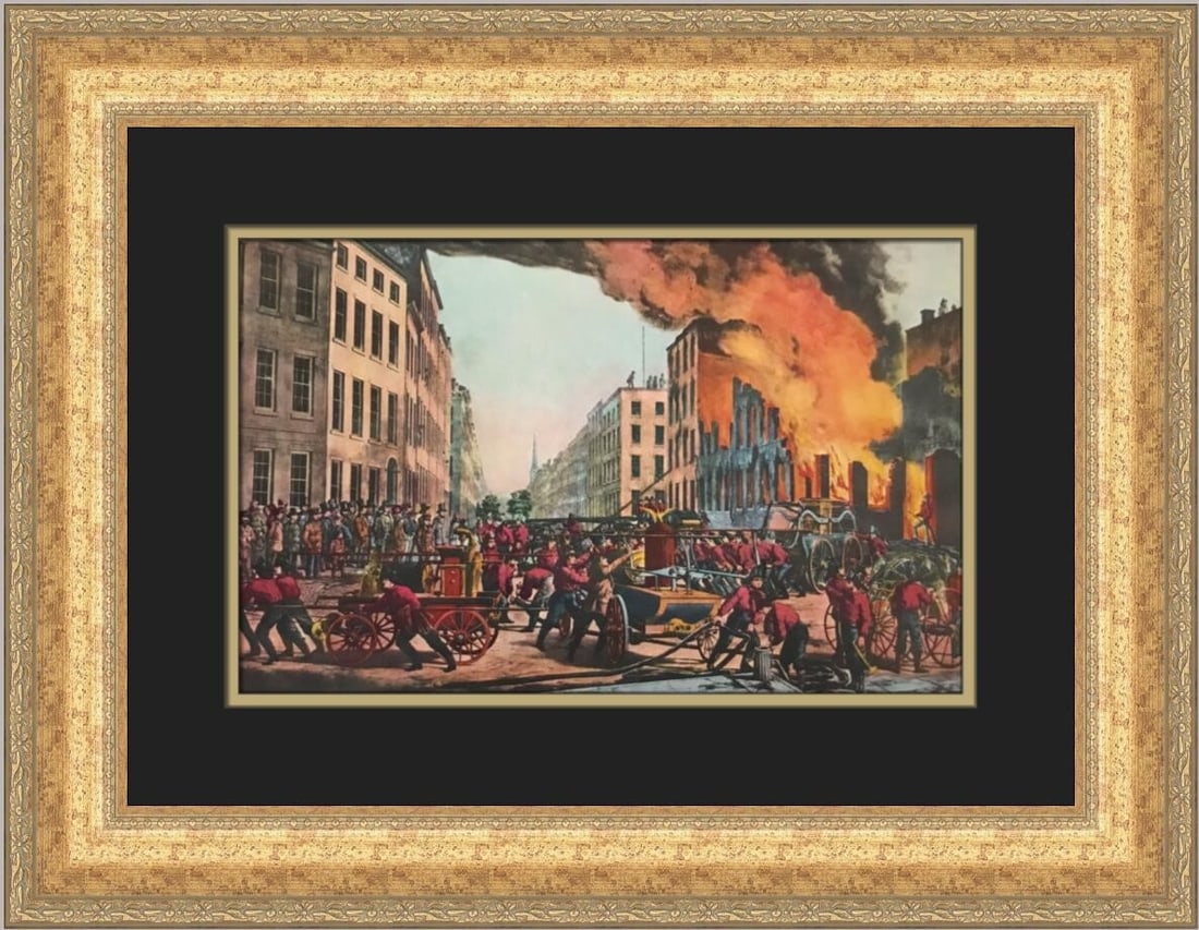 Currier & Ives The Life of a Fireman Custom Framed Print 1952 (1 of 2)