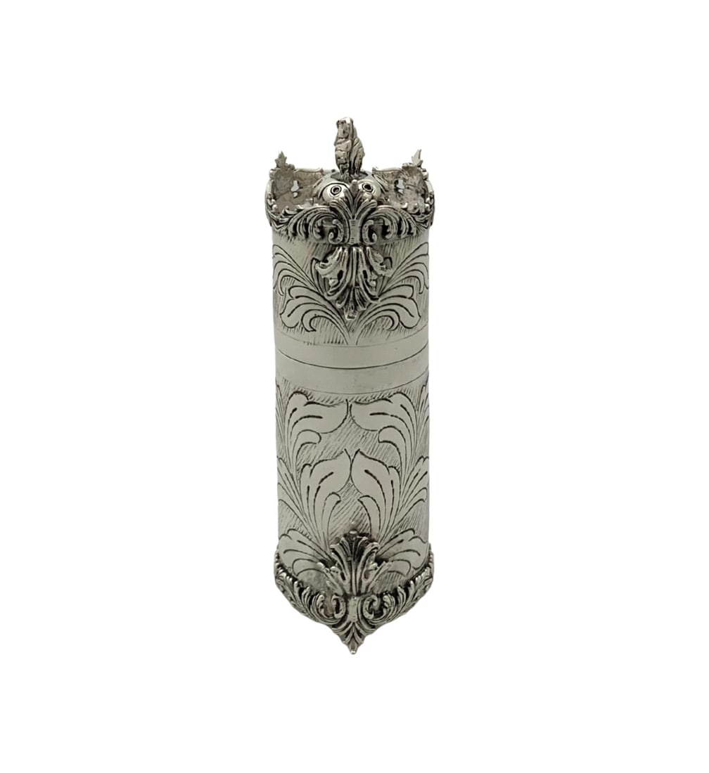 Handmade 925 Sterling Silver Besumim Holder with Chased Swirl Leaf Design: Handmade 925 Sterling Silver Besumim Holder with Chased Swirl Leaf Design Presenting a stunning 925 sterling silver handmade besumim holder, showcasing intricate chased swirl leaf designs. The piece