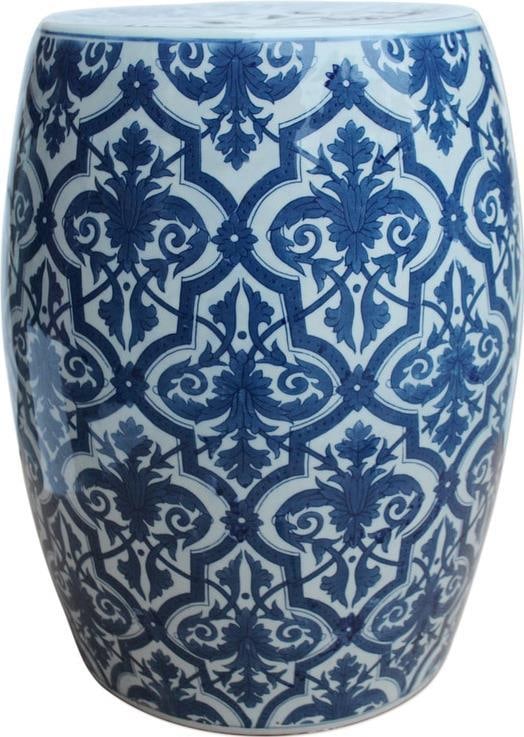 Chinoiserie Floral Garden Stool Handmade in Blue Ceramic (1 of 1)