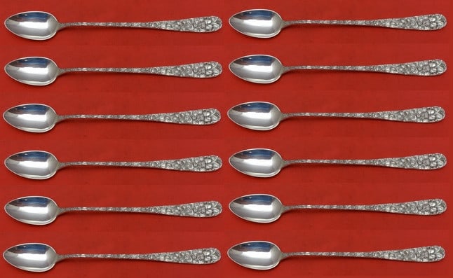 Schofield Baltimore Rose Sterling Silver Iced Tea Spoon Set of 12 pcs 8 3/8 (1 of 5)