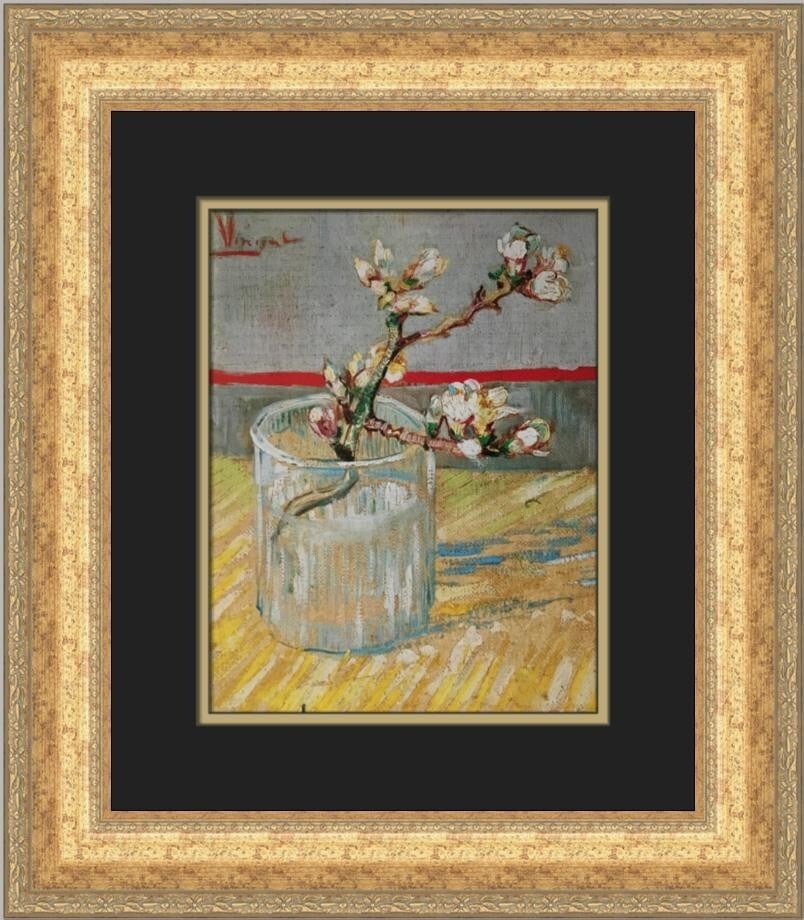 Vincent Van Gogh Blossoming Almond Branch Custom Framed Art Print: Vincent Van Gogh Blossoming Almond Branch Custom Framed Art Print This stunning custom framed print features Vincent Van Gogh's iconic artwork, "Blossoming Almond Branch in a Glass." Measuring 17 in.