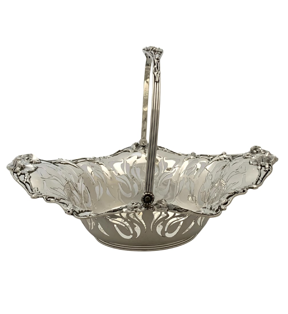 Antique 925 Sterling Silver Handmade Floral Basket Bowl 675g (1 of 4)