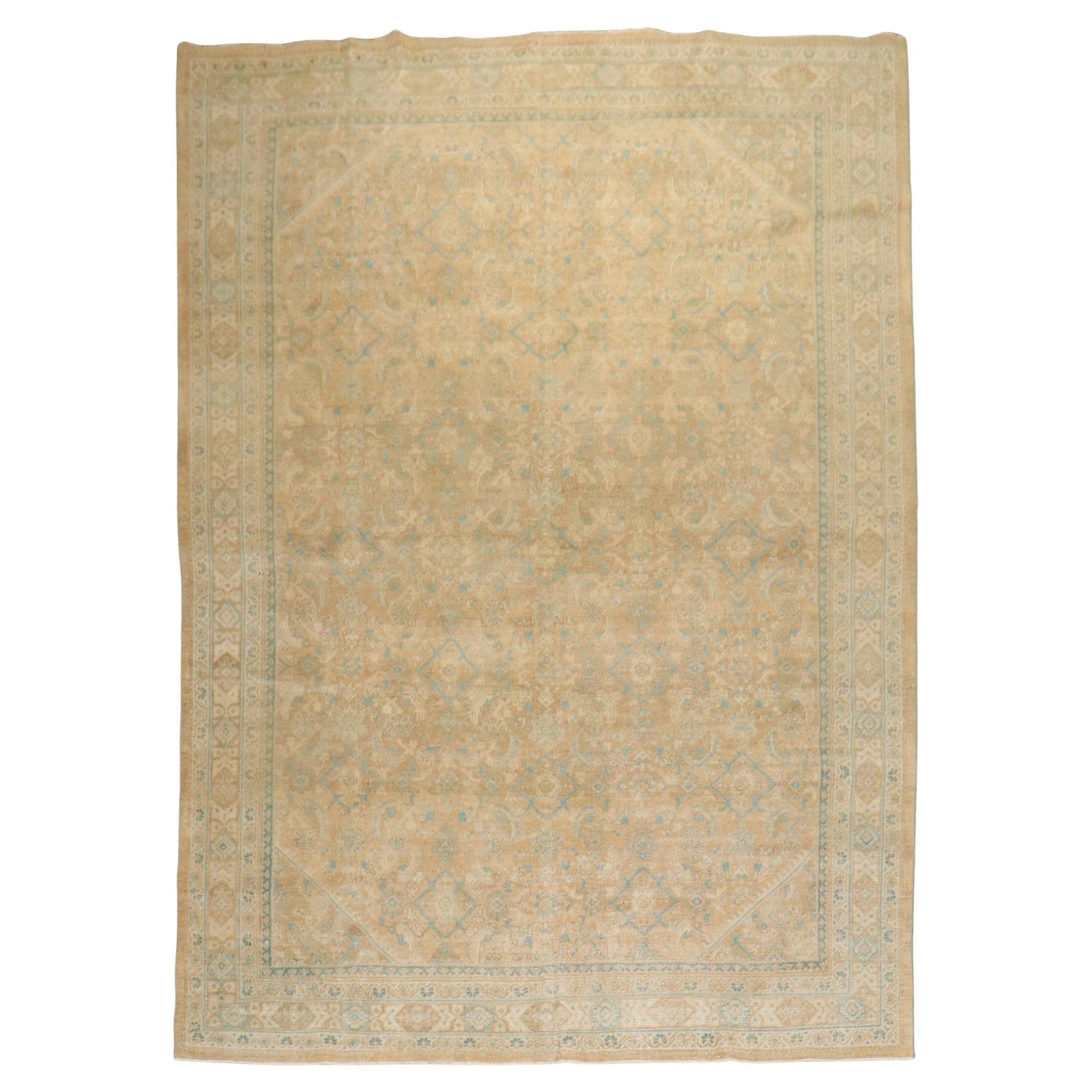 Antique Persian Mahal Rug Hand-Knotted Wool Agra Style 89 x 130 in: Antique Persian Mahal Rug Hand-Knotted Wool Agra Style 89 x 130 in Discover the exquisite beauty of the Zabihi Collection Antique Persian Mahal Rug, a captivating piece that brings warmth and elegance