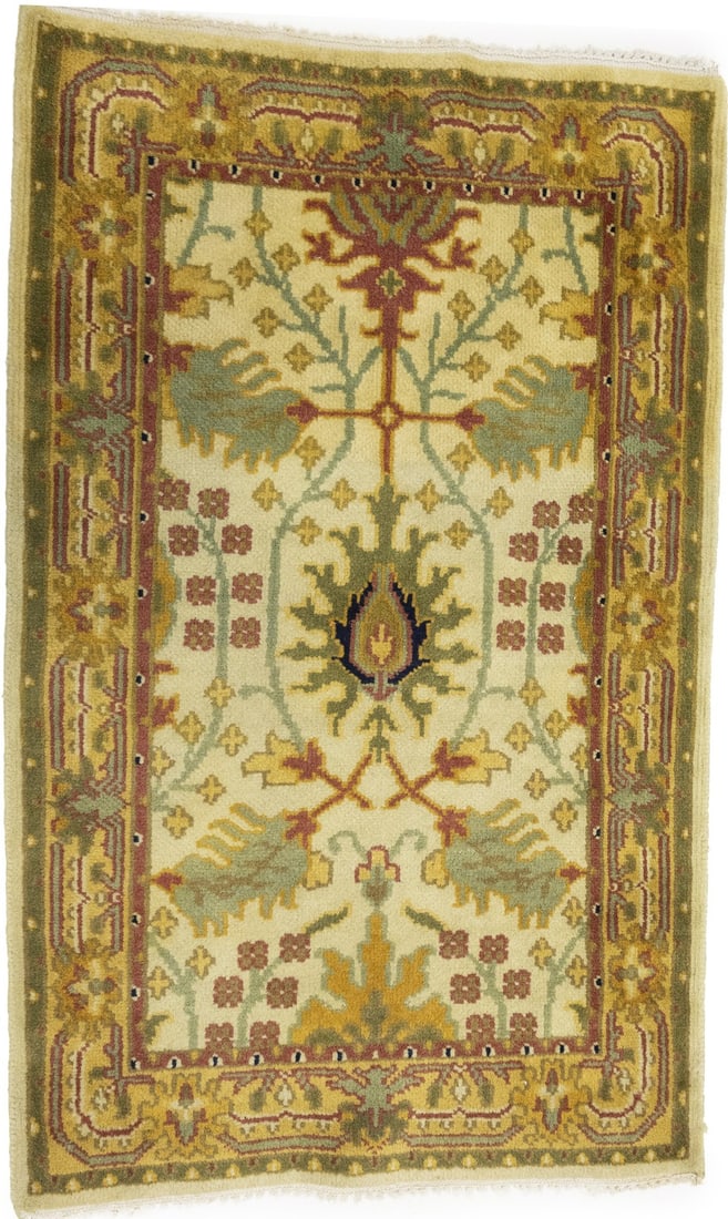 Handmade Floral Oushak Chobi 2'6 x 3'11 Area Rug Vintage Beige Wool (1 of 11)