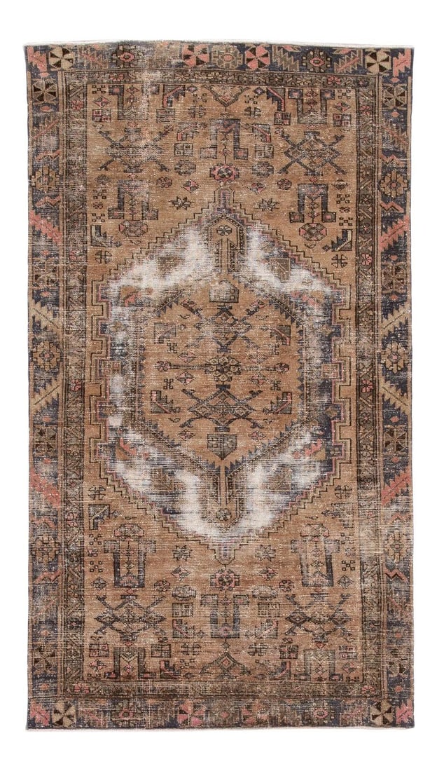 Vintage Shabby Chic Hand-Knotted Wool Rug 3'9 x 6'9 Beige Floral Design (1 of 10)