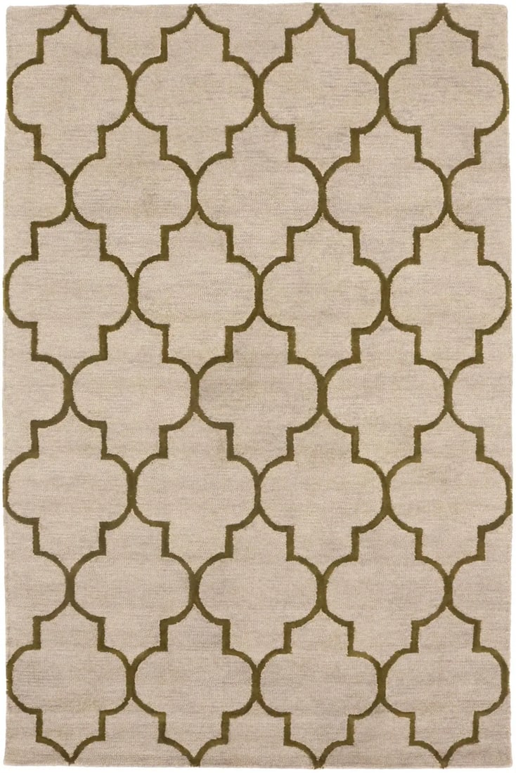 Hand-Tufted Wool Area Rug Trellis Pattern 5'0 x 8'0 Modern Beige and Brown (1 of 15)