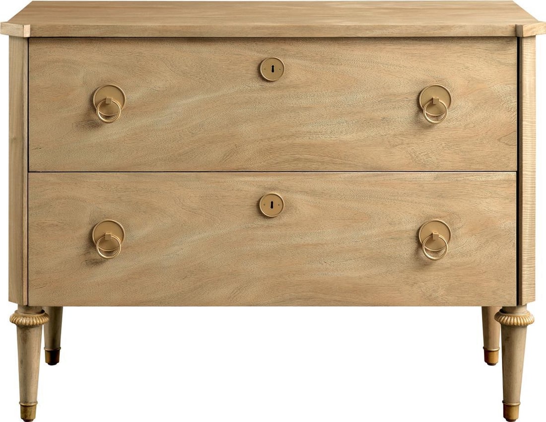 Port Eliot Austrian 2-Drawer Chest Bleach Finish Solid Brass Hardware: Port Eliot Austrian 2-Drawer Chest Bleach Finish Solid Brass Hardware Introducing an elegant Austrian 2-Drawer Chest, designed in a charming antique or vintage style. This new item features a unique b