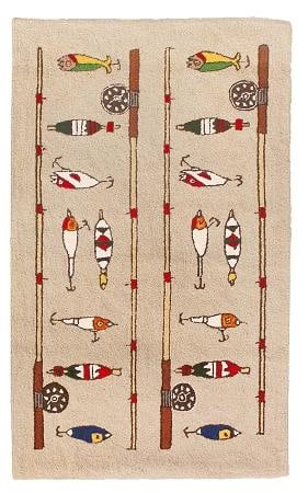 Vintage Style Fishing Lure Hand-Hooked Wool Rug 2x8 (1 of 1)