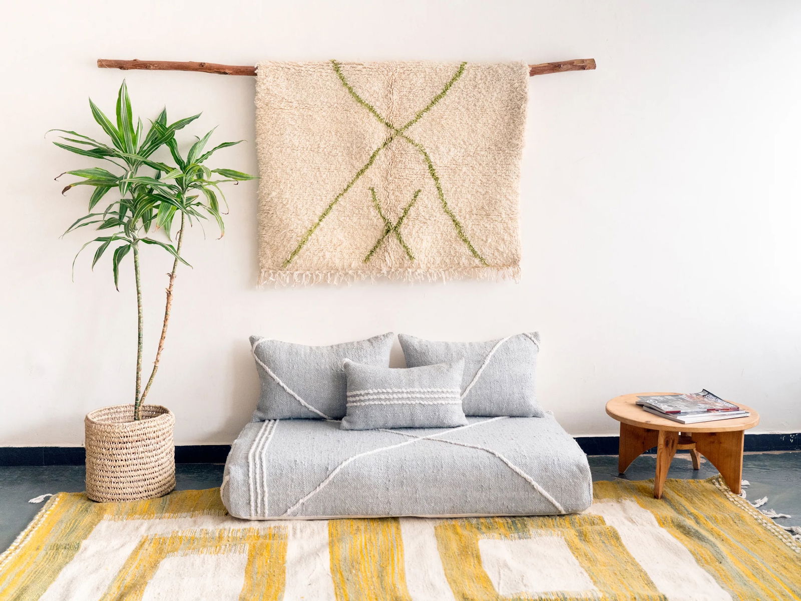 Handmade Soft Grey Berber Loveseat Atlas Edition: Handmade Soft Grey Berber Loveseat Atlas Edition Transform your living space with the Handmade Moroccan Berber Loveseat - Soft Grey Atlas Edition. Upholstered in a handwoven Berber rug with subtle whi