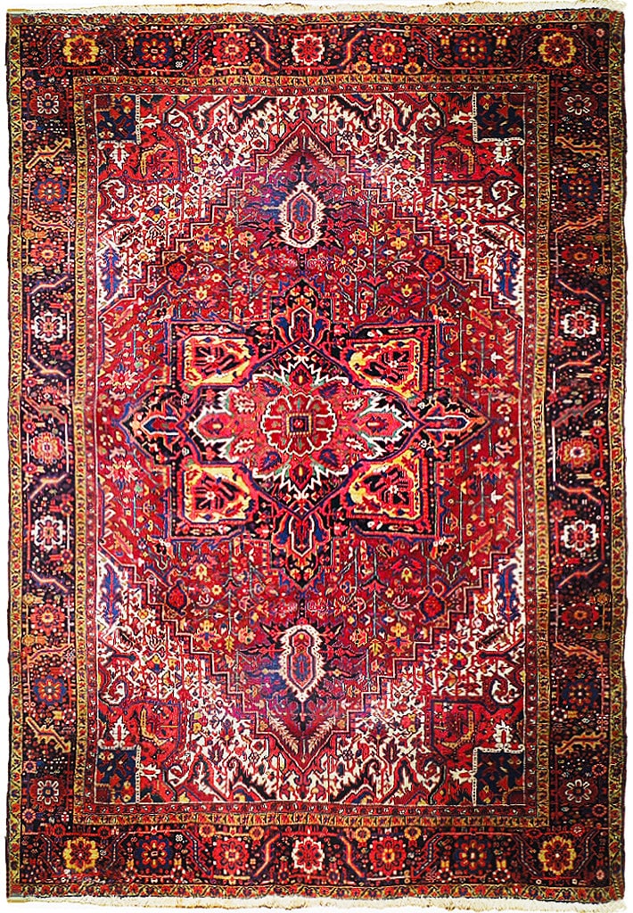 Handmade Antique Persian Heriz Rug 9'8 x 13' Red Wool Pile (1 of 6)