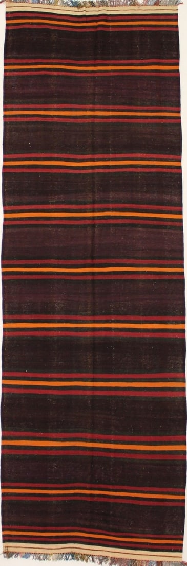 Vintage Hand-Woven Multicolored Wool Runner Rug 15'1 x 4'10 Tribal Floral (1 of 10)