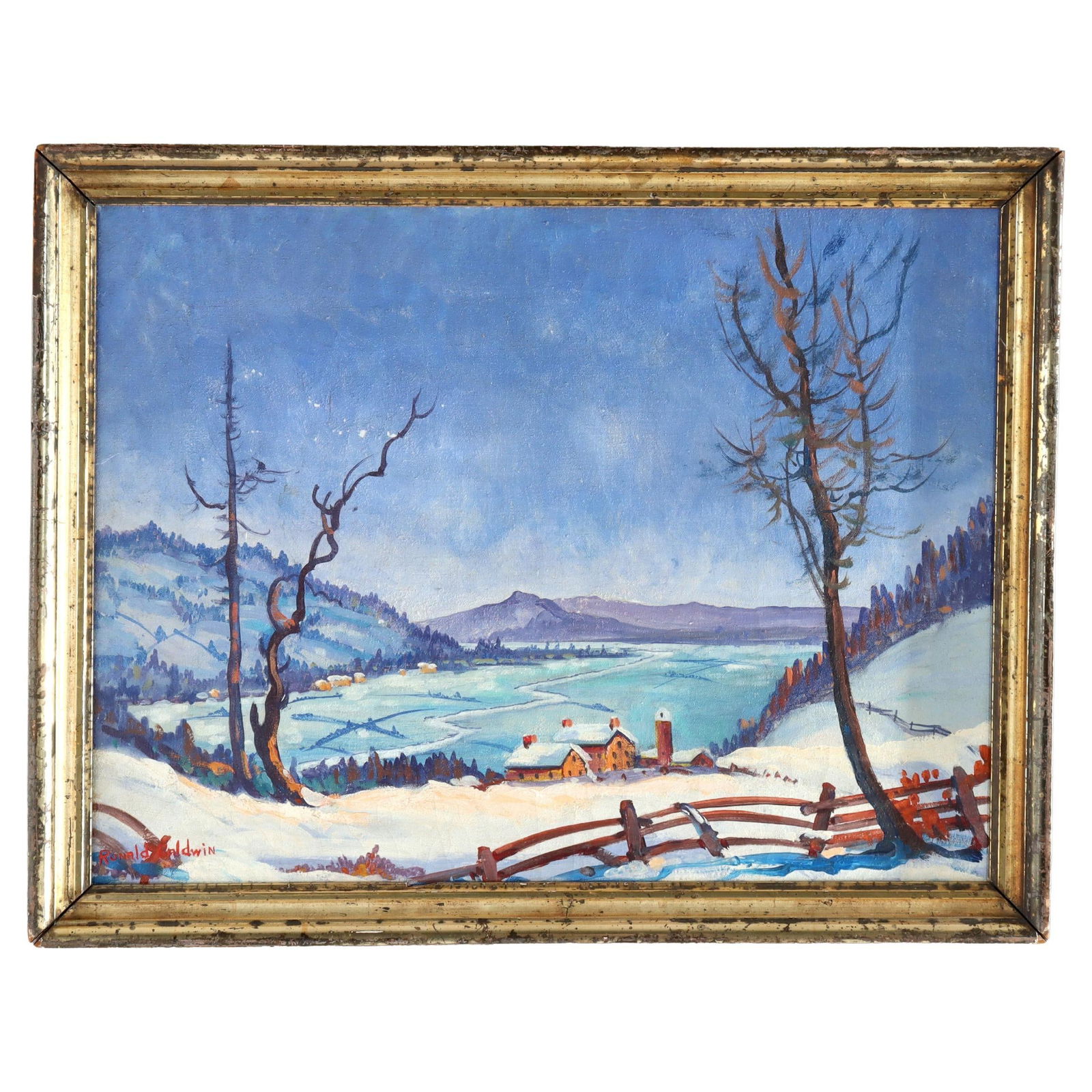 New Hope School Oil Painting Winter Landscape by Ronald Baldwin c1920 (1 of 12)