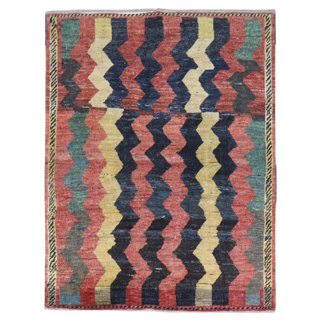 Mid-Century Modern Persian Gabbeh Rug 41 x 54 Wool Zig Zag Design (1 of 9)