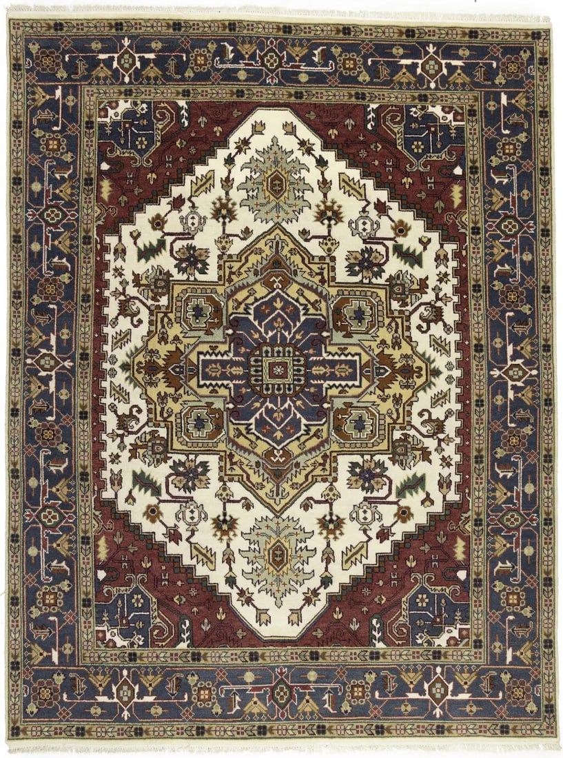 Handmade Heriz Serapi 9x12 ft Wool Area Rug Geometric Design (1 of 18)