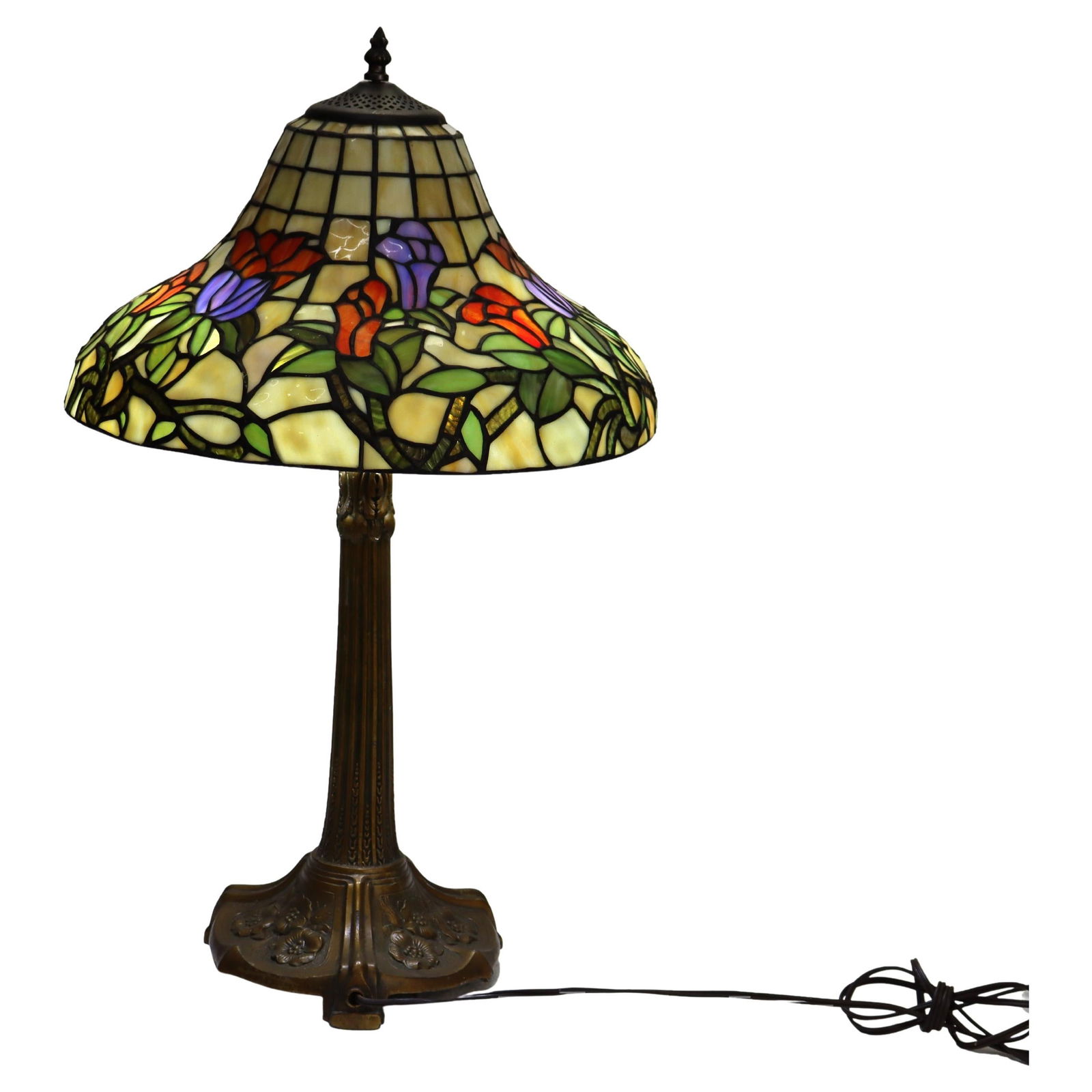 20th Century Arts and Crafts Leaded Stained Glass Table Lamp (1 of 7)