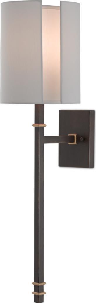 Currey Rocher Wall Sconce Hand-Rubbed Bronze Off-White Shade UL-Listed: Currey Rocher Wall Sconce Hand-Rubbed Bronze Off-White Shade UL-Listed Illuminate your space with this elegant Refined Hand-Rubbed Bronze Wall Sconce, featuring a beautiful off-white shantung shade. T