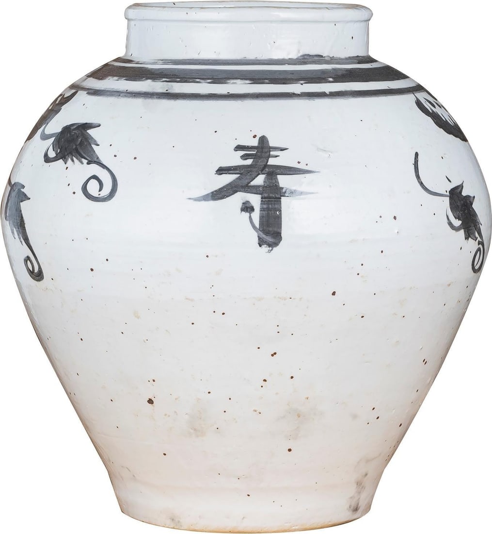 Handmade Asian Antique Style Black Ceramic Longevity Jar (1 of 2)