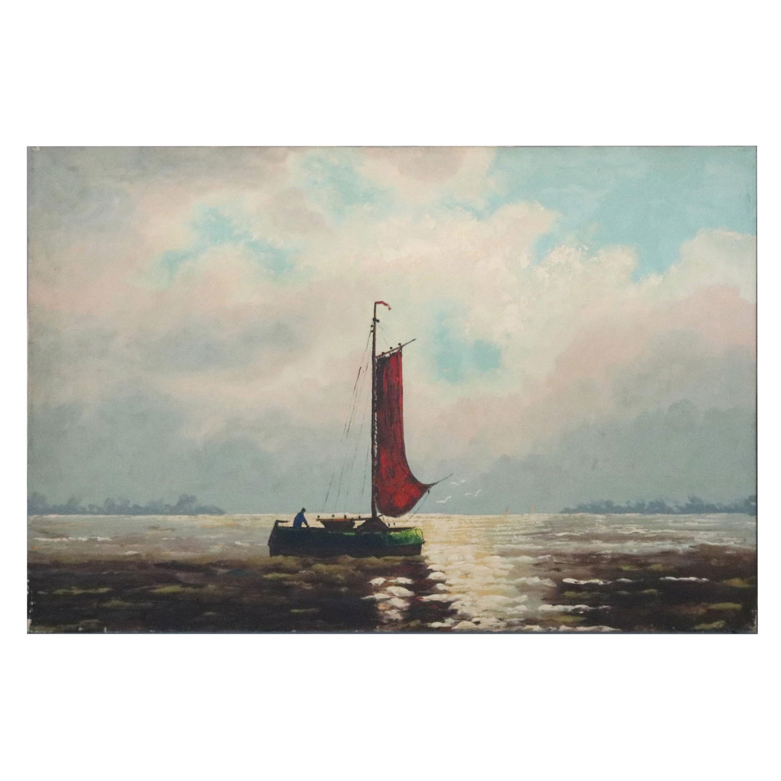 20th Century Vintage Venetian Harbor Scene Oil Painting: 20th Century Vintage Venetian Harbor Scene Oil Painting This stunning vintage Venetian harbor scene is an exquisite hand-painted oil on canvas artwork from the 20th century. The painting captures a se