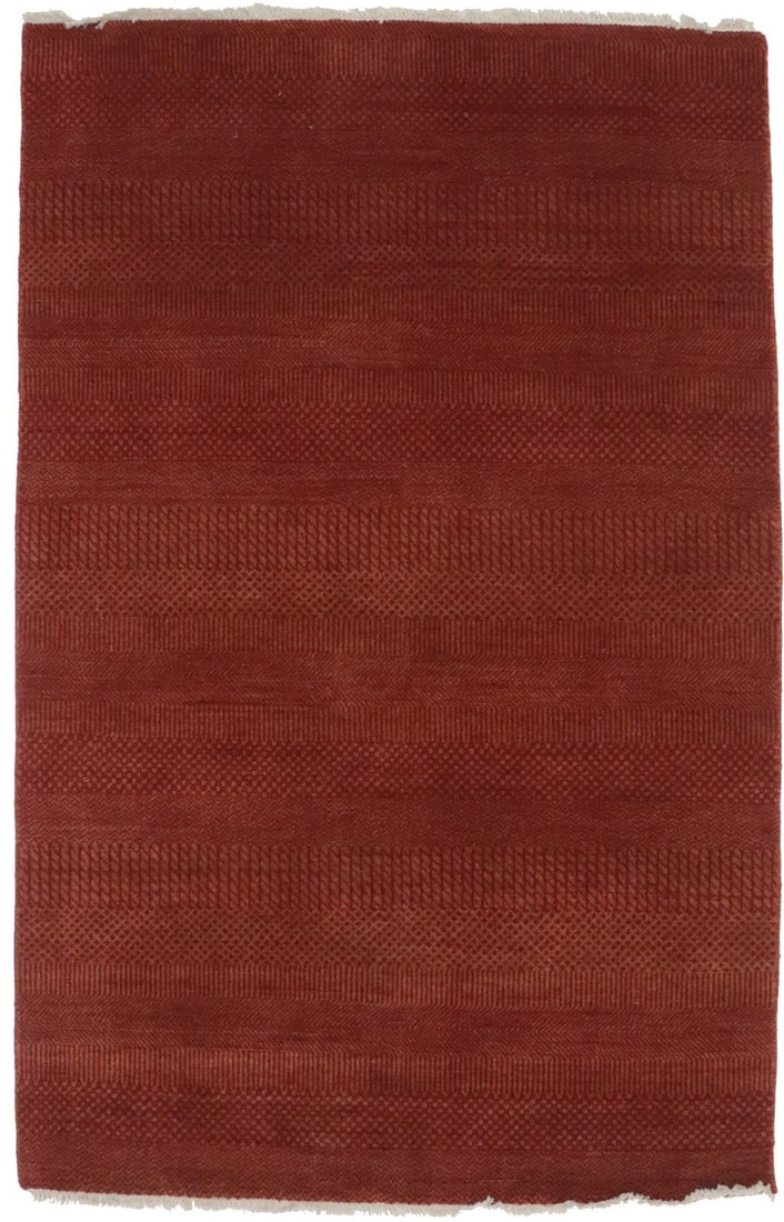 Handmade Modern Oriental Wool Rug Red Grass Design 4'1 x 6'5 (1 of 12)