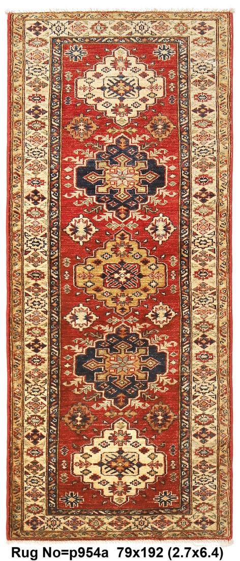 2.7x6.4 Quality Super Kazak Runner Hand-Knotted Fine Wool Area Rug (1 of 8)