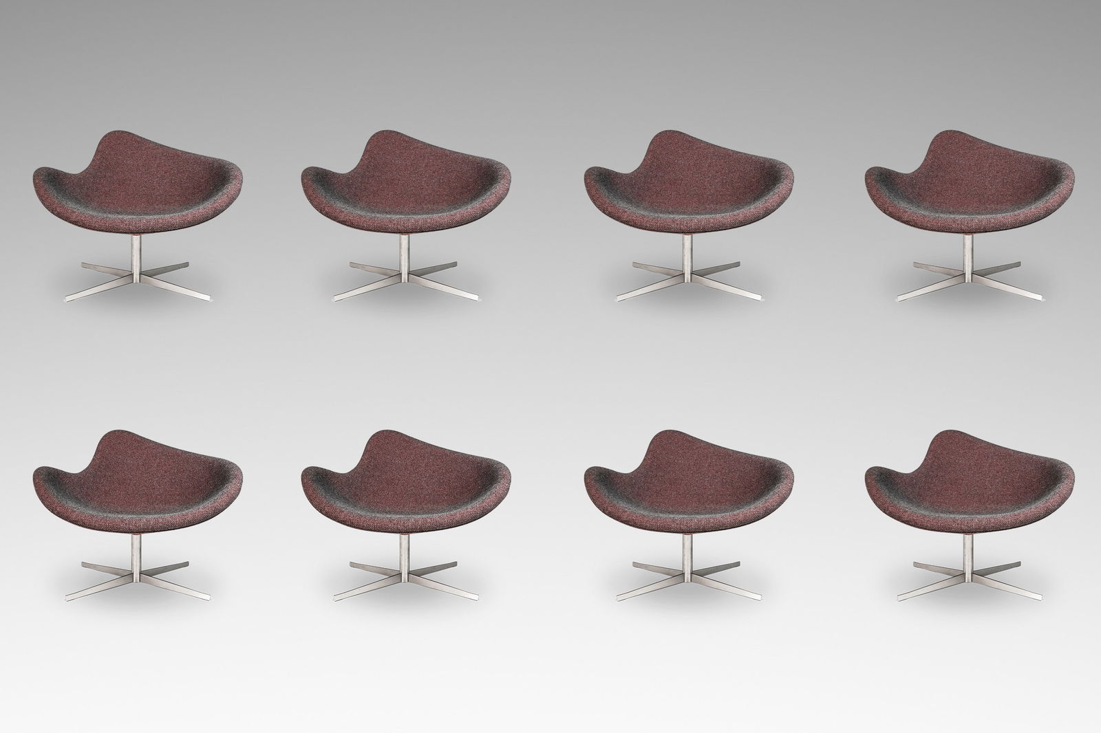 Set of 8 Postmodern K2 Magenta Swivel Chairs by Busk & Hertzog for Hightower (1 of 10)