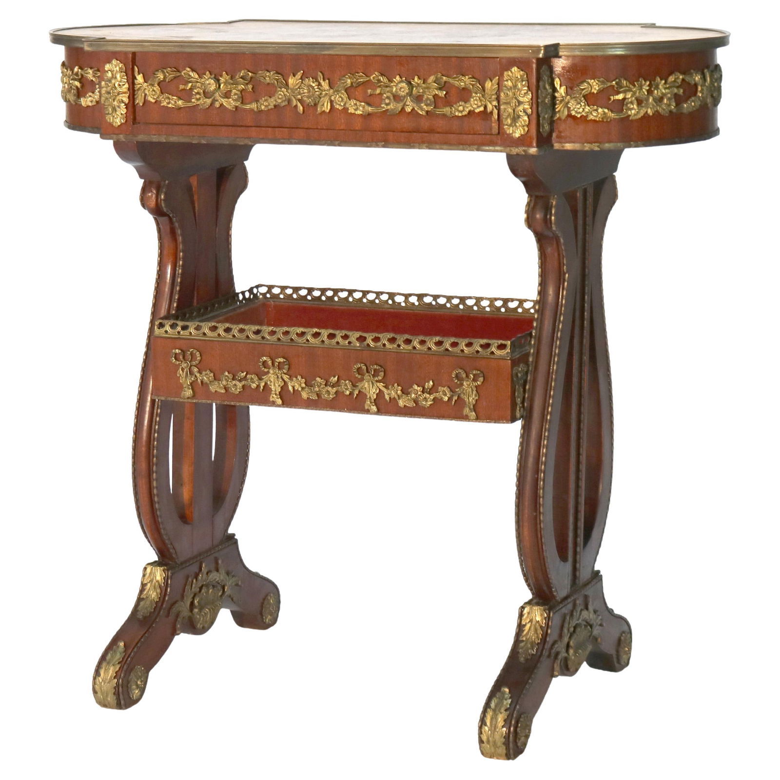 Antique French Serving Table C1920 Flame Mahogany Birds Eye Maple Ormolu (1 of 18)