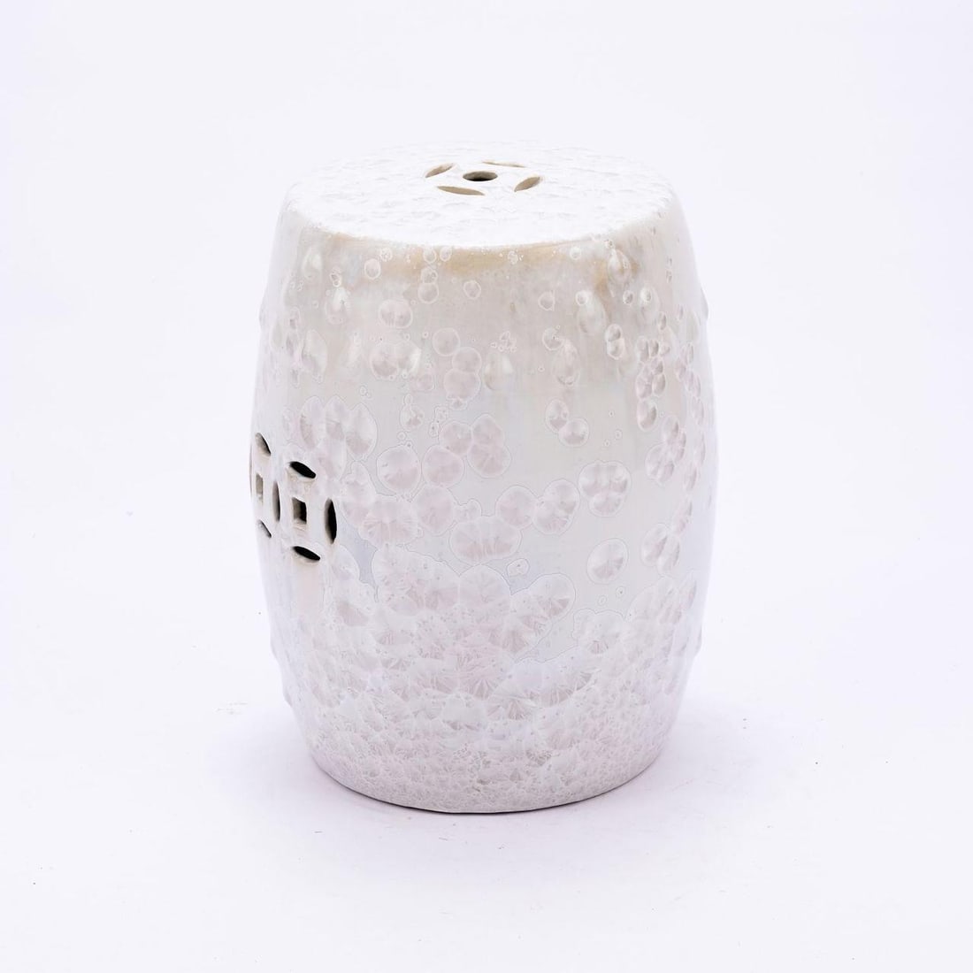 Handcrafted Antique Style White Garden Stool with Shell Motifs (1 of 2)