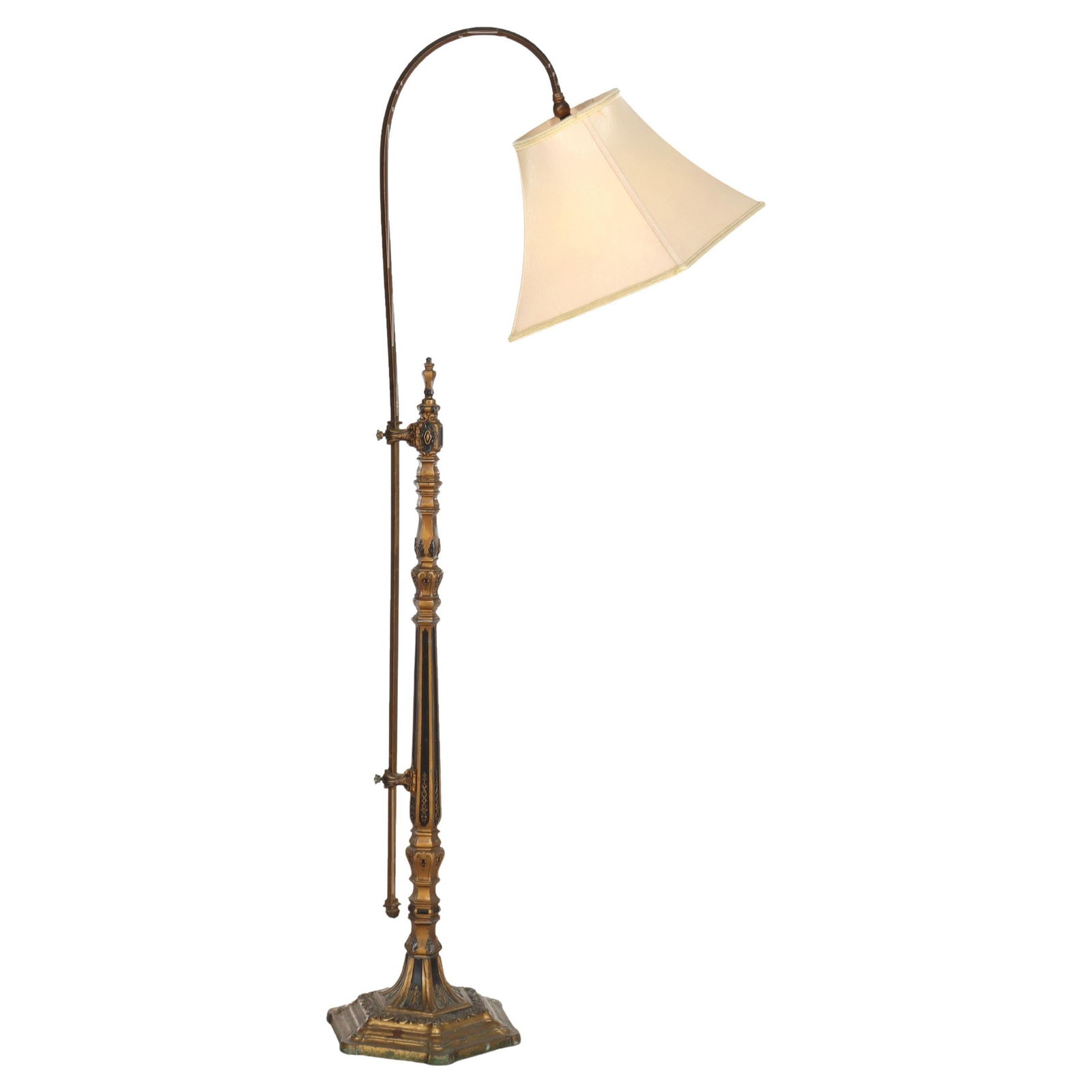 Polychromed Gilt Bronze Arts and Crafts Adjustable Bridge Lamp Circa 1930 (1 of 13)
