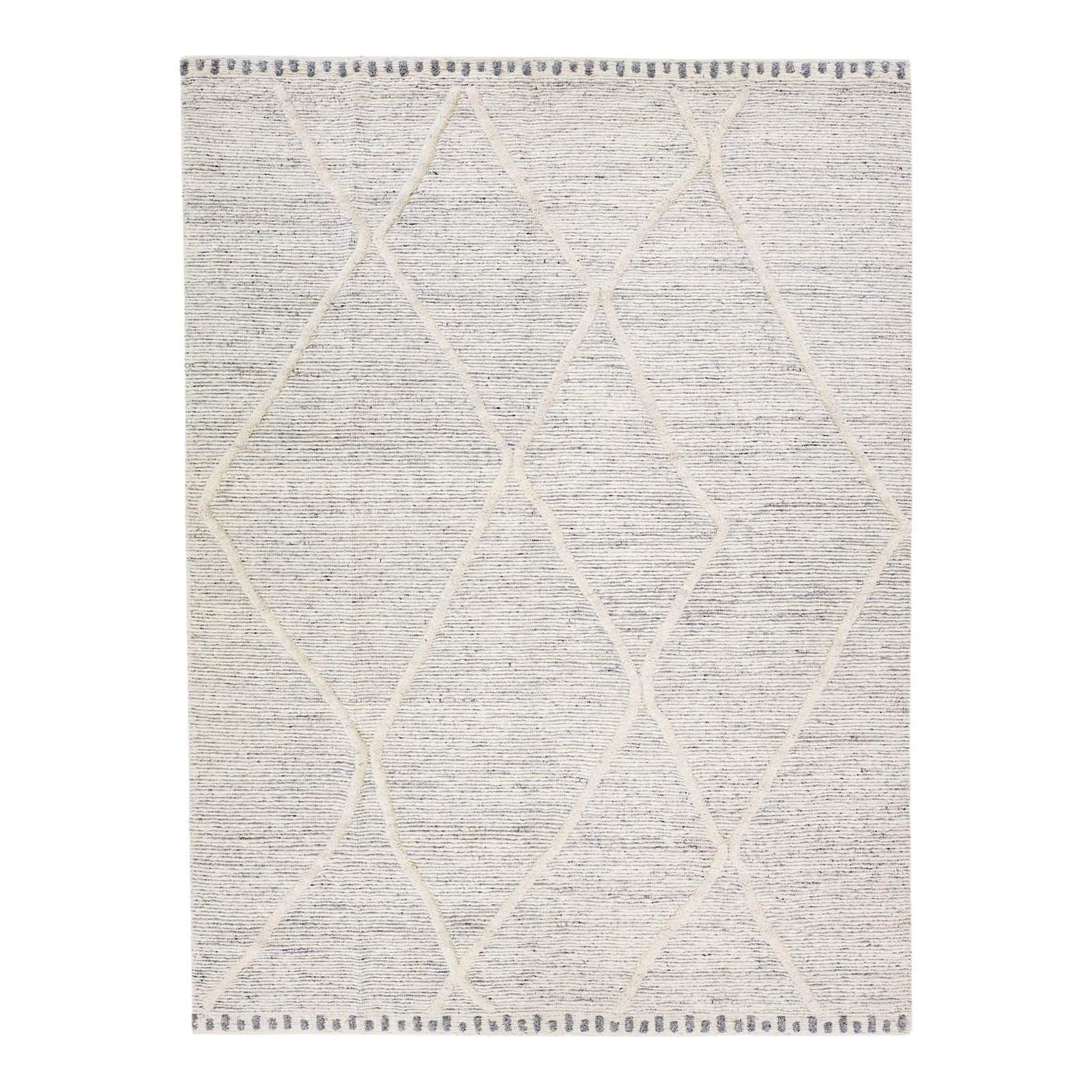 Ivory Moroccan Handmade Wool Rug 10'2 x 13'9 Tribal Motif: Ivory Moroccan Handmade Wool Rug 10'2 x 13'9 Tribal Motif Enhance your space with this exquisite Modern Moroccan style handmade wool rug, featuring a stunning ivory color field complemented by gray ac