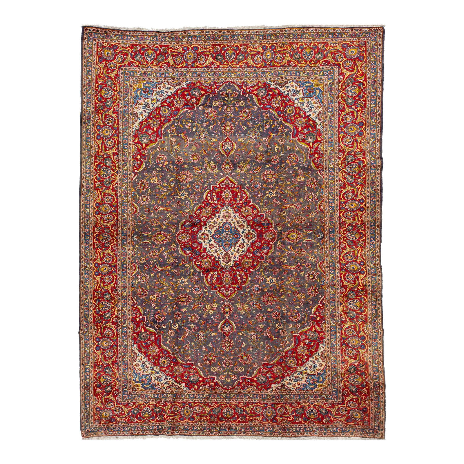 Vintage Kashan Hand-Knotted Wool Rug Gray 9'7 x 12'11 (1 of 10)