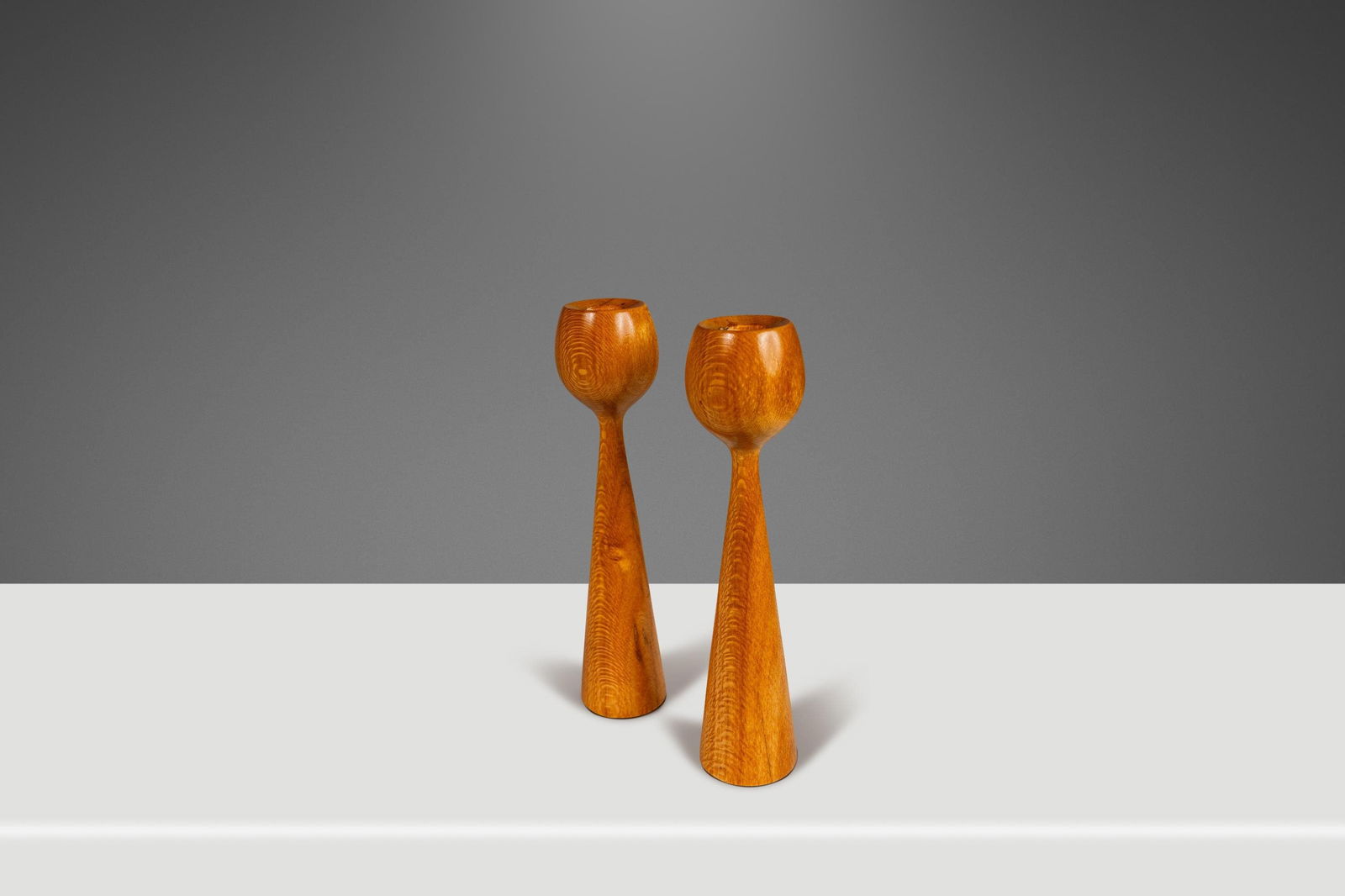 Danish Mid-Century Modern Solid Ash Tulip Candlestick Holders Set of 2 (1 of 10)