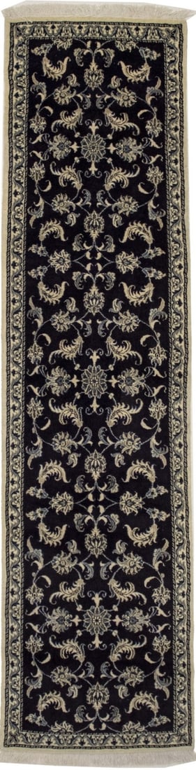 Hand-Knotted Vintage Floral Runner Rug 2'5 x 9'8 Wool Navy Blue (1 of 11)