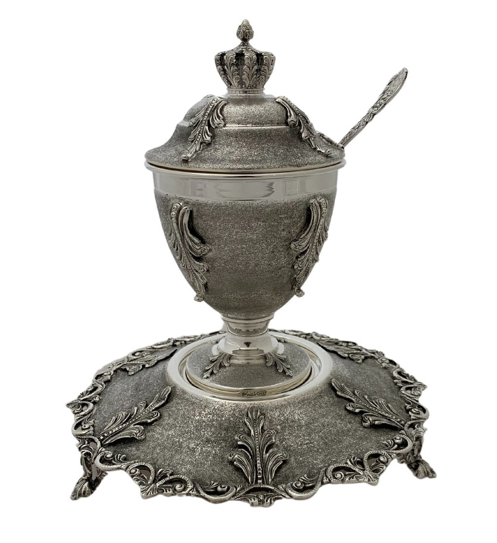 Handmade 925 Sterling Silver Leaf Applique Honey Dish and Tray Set (1 of 5)