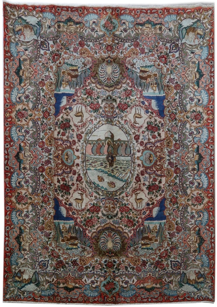 10' x 14' Multi-Color Persian Signed Kashmar Rug Handmade in Iran: 10' x 14' Multi-Color Persian Signed Kashmar Rug Handmade in Iran Free continental US Shipping Transform your living space with this stunning 10' x 14' Multi-Color Persian Signed Kashmar Rug,