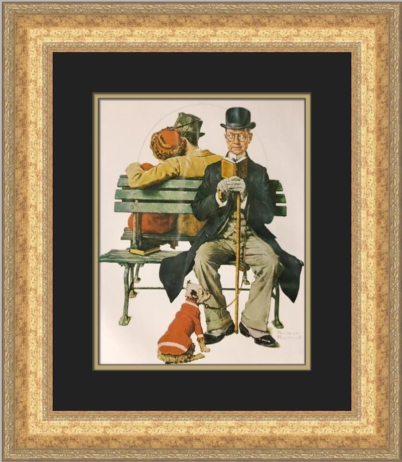 Norman Rockwell Park Bench Custom Framed Print 1979 Photorealism Art: Norman Rockwell Park Bench Custom Framed Print 1979 Photorealism Art This beautifully custom framed print titled "Park Bench" features the iconic artwork of Norman Rockwell, created in 1979. It showca