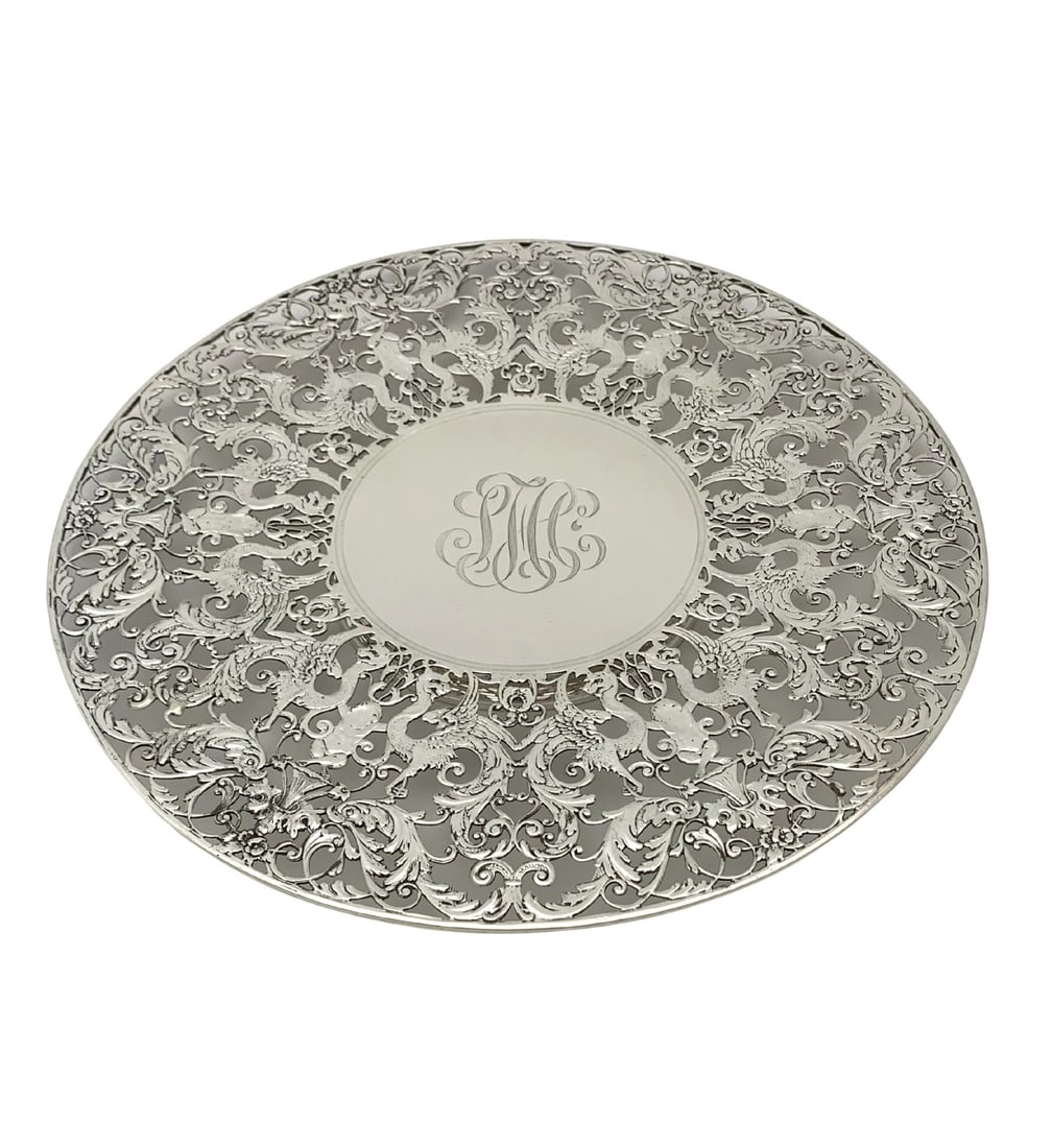Antique 925 Sterling Silver Monogrammed Fluted Round Dish 11 Inches (1 of 3)