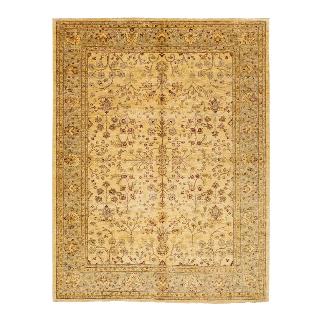 Handmade Modern Beige Peshawar Wool Rug 8'1 x 10'6 Floral Design: Handmade Modern Beige Peshawar Wool Rug 8'1 x 10'6 Floral Design Enhance your living space with this exquisite modern Peshawar wool rug, showcasing a sophisticated beige field complemented by