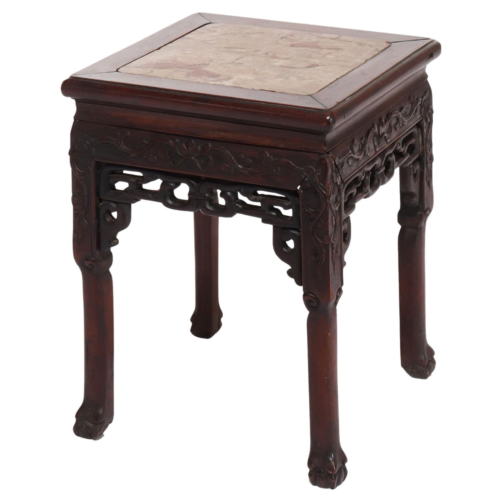 Antique Chinese Hardwood Table with Rouge Marble Top C1920 (1 of 7)